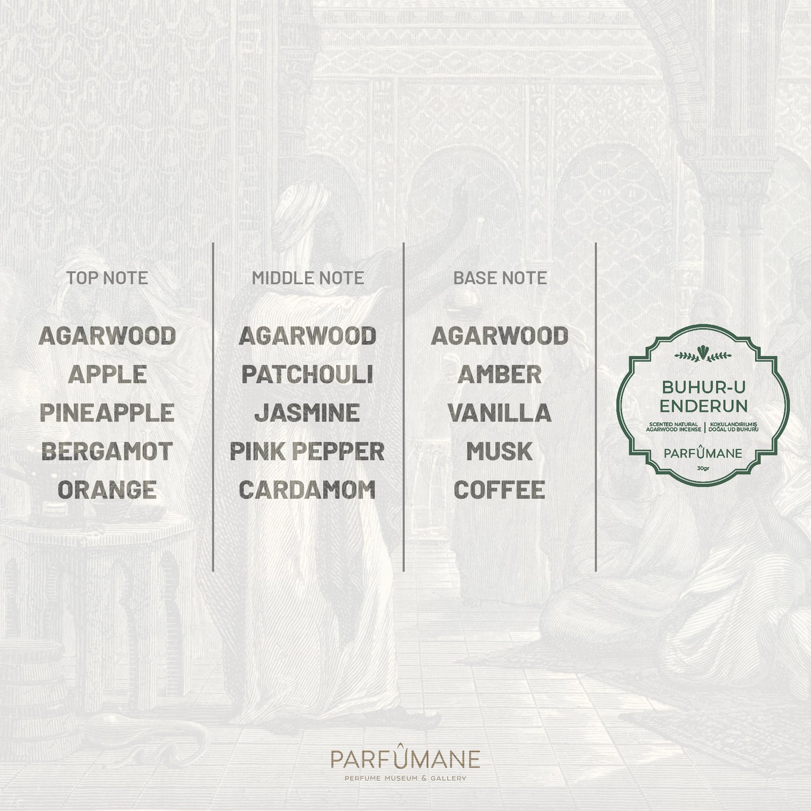 PARFUMANE ● Buhur-u Enderun | Scented Natural Oud Incense, Mysterious Fragrance World of Palaces - BUHUR-U ENDERUN 30gr